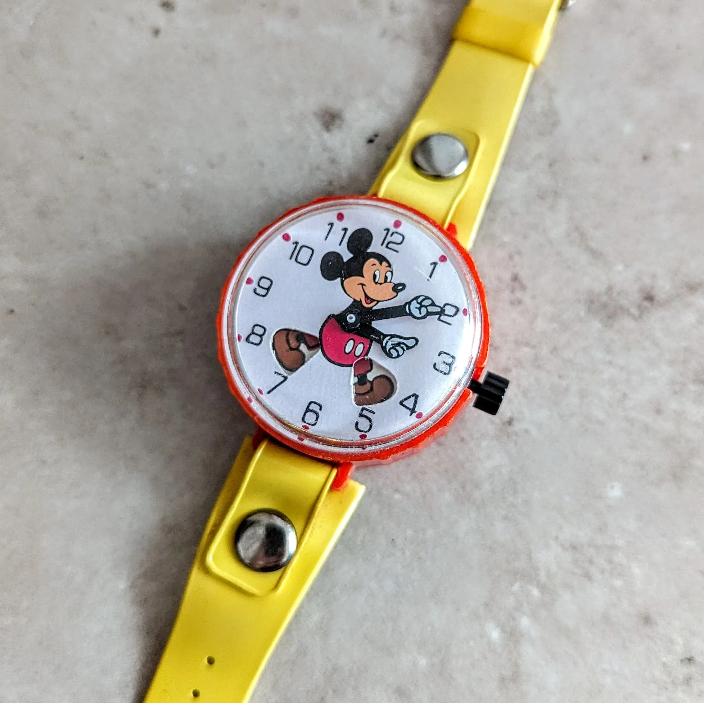 MICKEY MOUSE Toy Wristwatch by MARX Toys Animated Legs Mechanical Watch 1970's