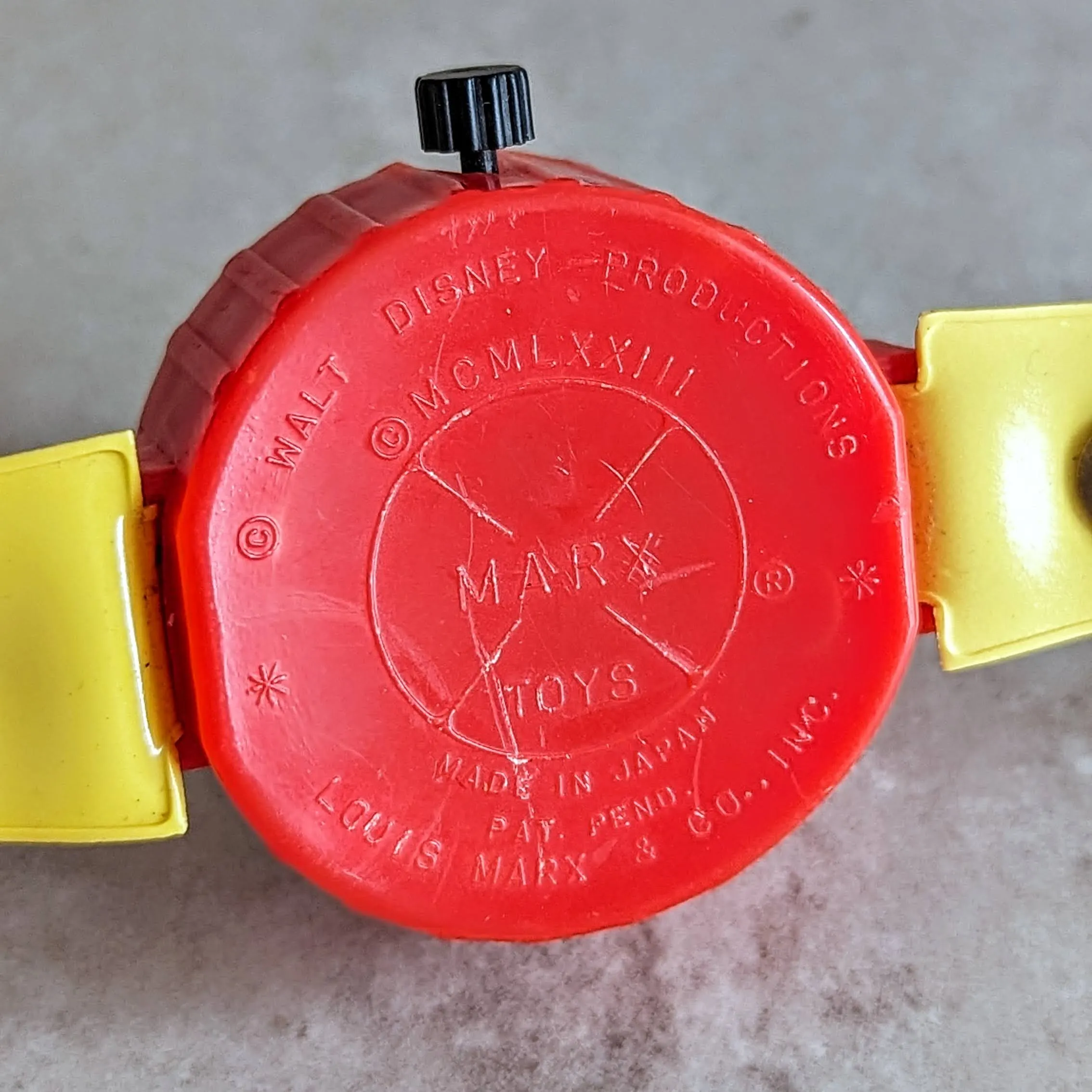 MICKEY MOUSE Toy Wristwatch by MARX Toys Animated Legs Mechanical Watch 1970's