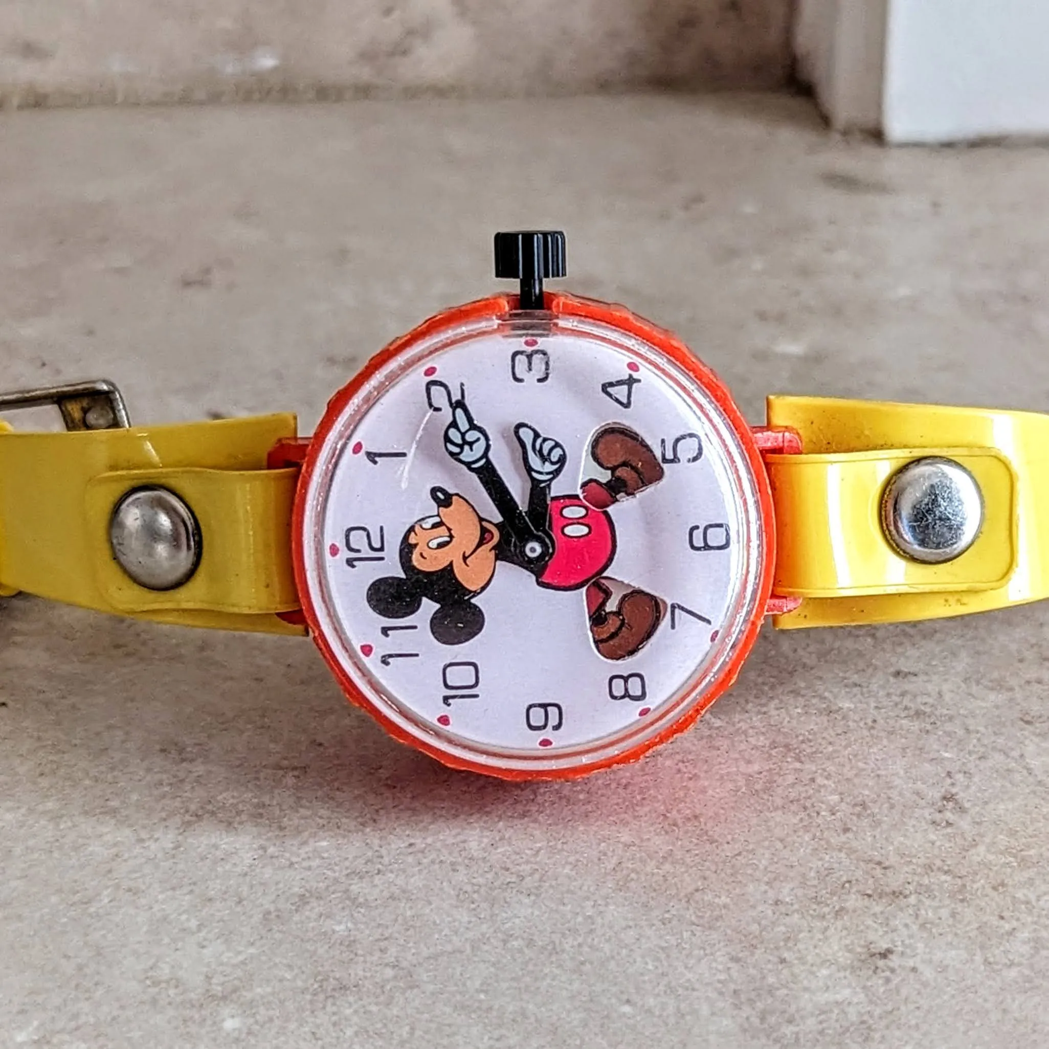 MICKEY MOUSE Toy Wristwatch by MARX Toys Animated Legs Mechanical Watch 1970's