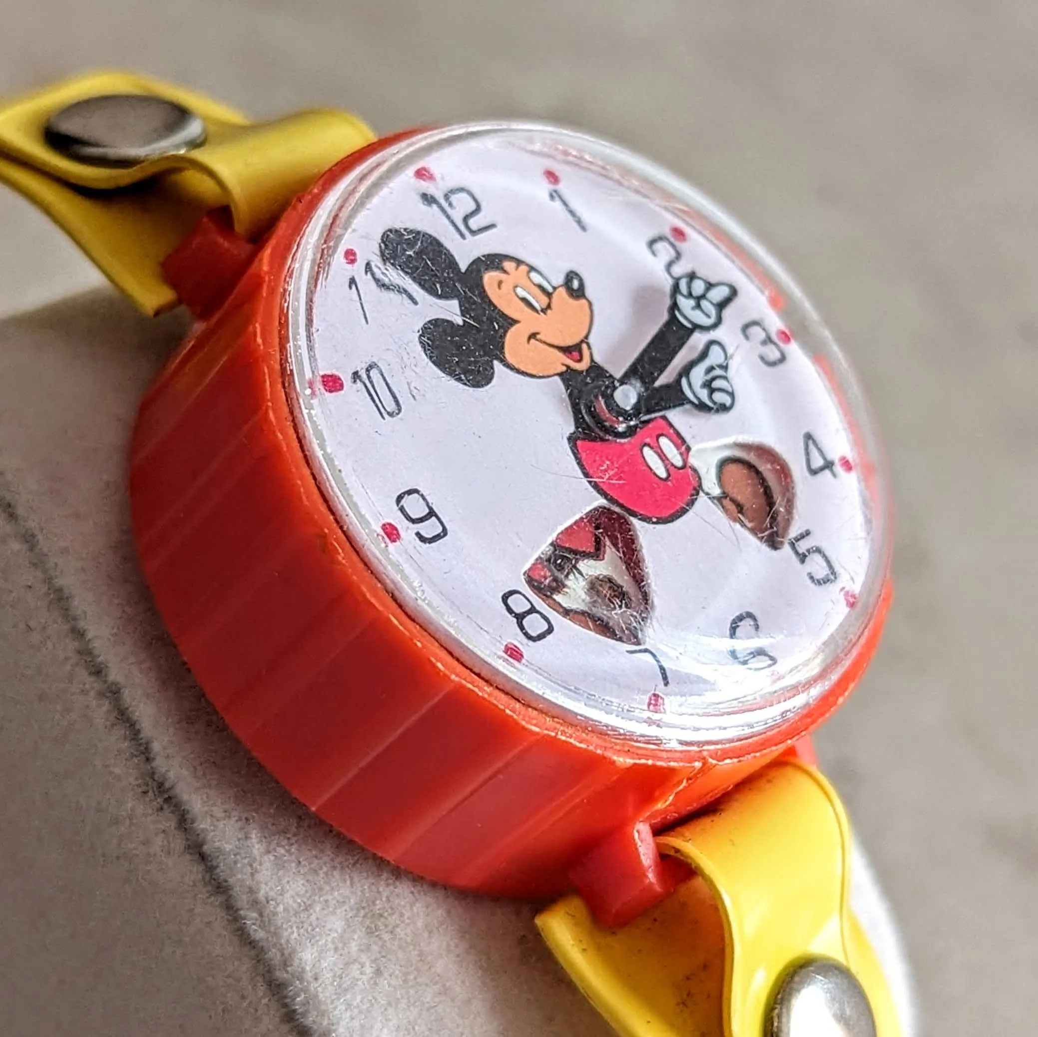 MICKEY MOUSE Toy Wristwatch by MARX Toys Animated Legs Mechanical Watch 1970's
