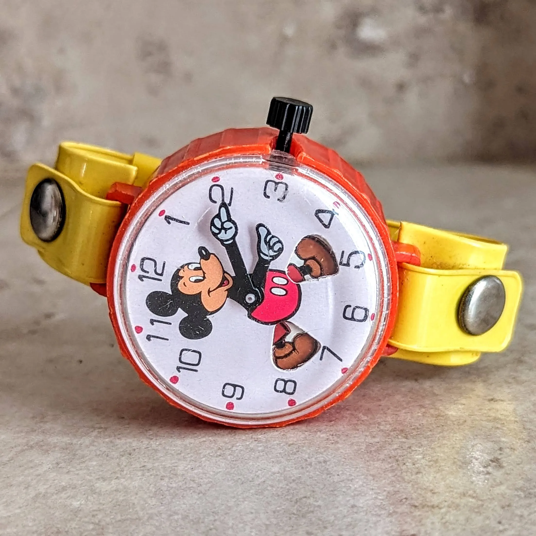 MICKEY MOUSE Toy Wristwatch by MARX Toys Animated Legs Mechanical Watch 1970's