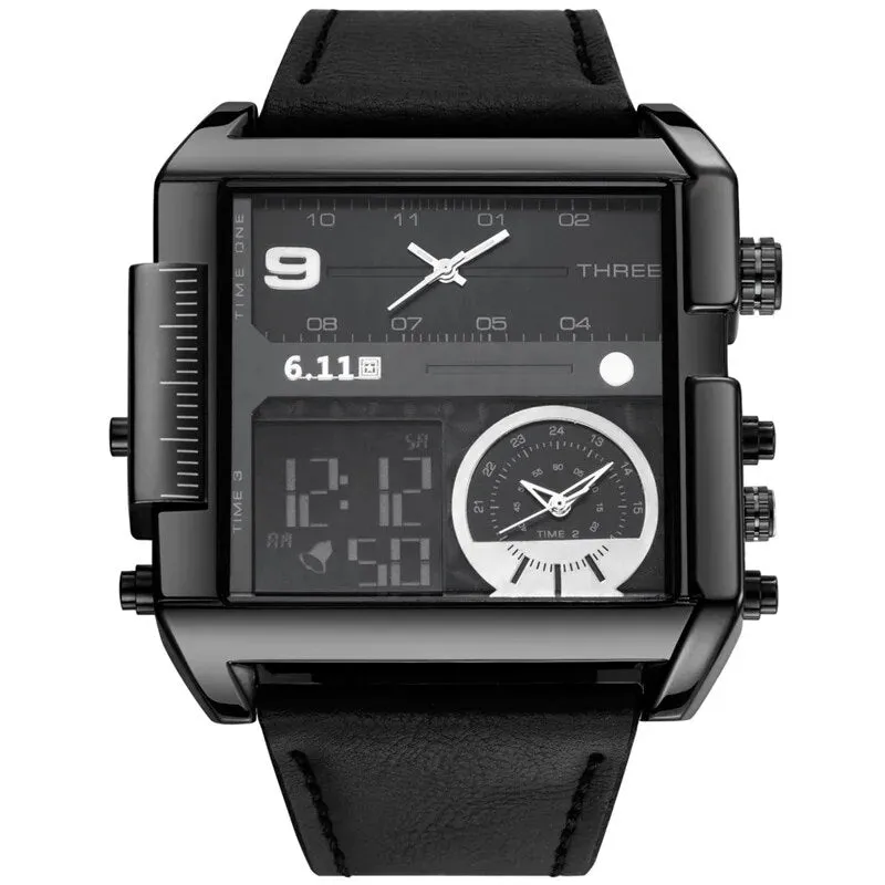 Multiple Time Zone Luxury Square Men Watches