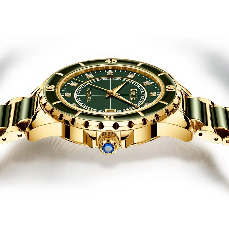 Natural Emerald Jade Men Full Automatic Mechanical Watches Sapphire Dial Switzerland Men&#39;s Wristwatches Calendar Luminous Hands