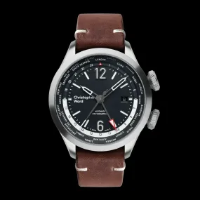 New Christopher Ward C8 UTC WorldTimer (GMT) Automatic Watch World Time 44MM Brn