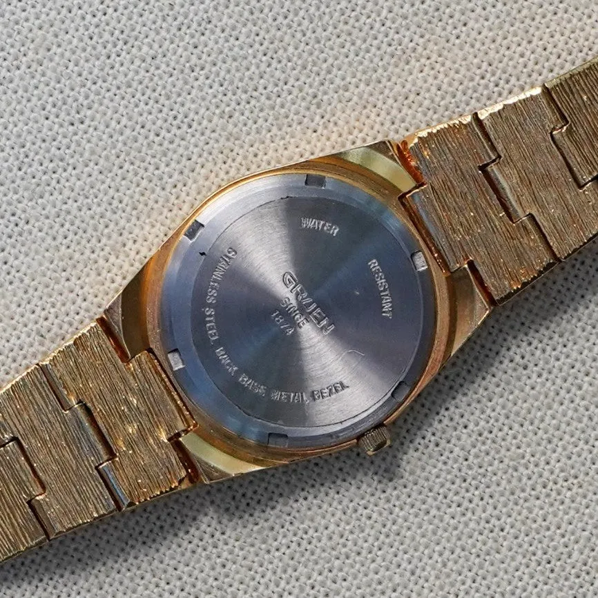 NOS Vintage GRUEN Diamond Precision Quartz Watch Nugget Bracelet Water Resistant Wristwatch - Original Box!