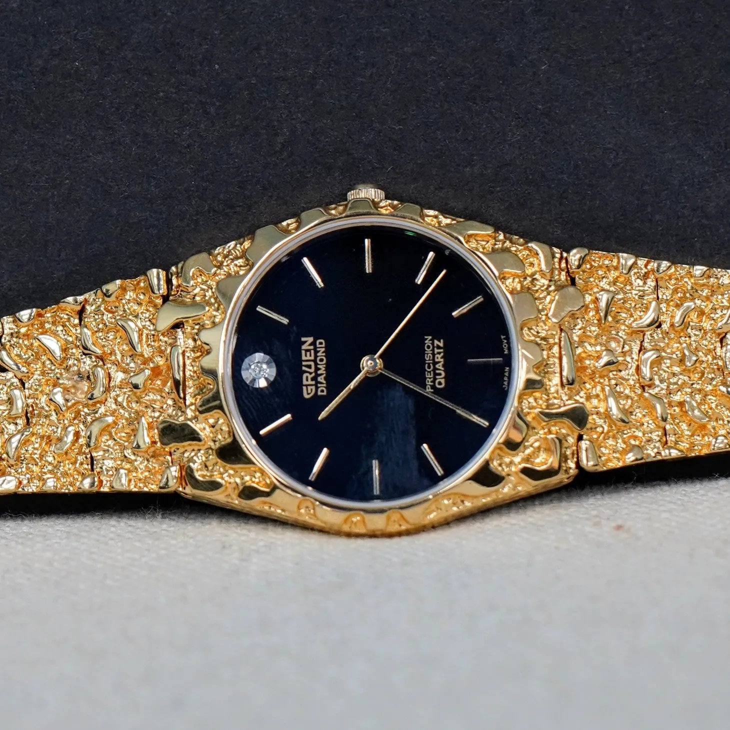 NOS Vintage GRUEN Diamond Precision Quartz Watch Nugget Bracelet Water Resistant Wristwatch - Original Box!