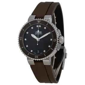 Oris Divers Date Black Dial Brown Rubber Ladies Watch 733-7652-4192LS