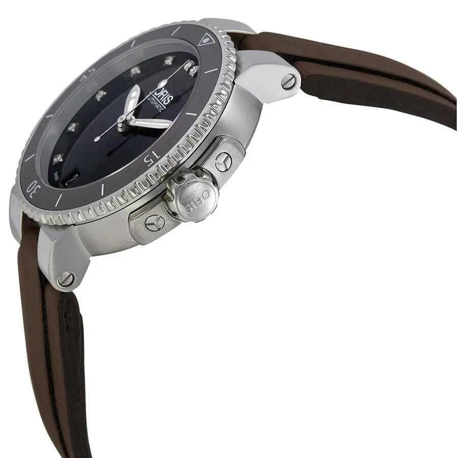 Oris Divers Date Black Dial Brown Rubber Ladies Watch 733-7652-4192LS
