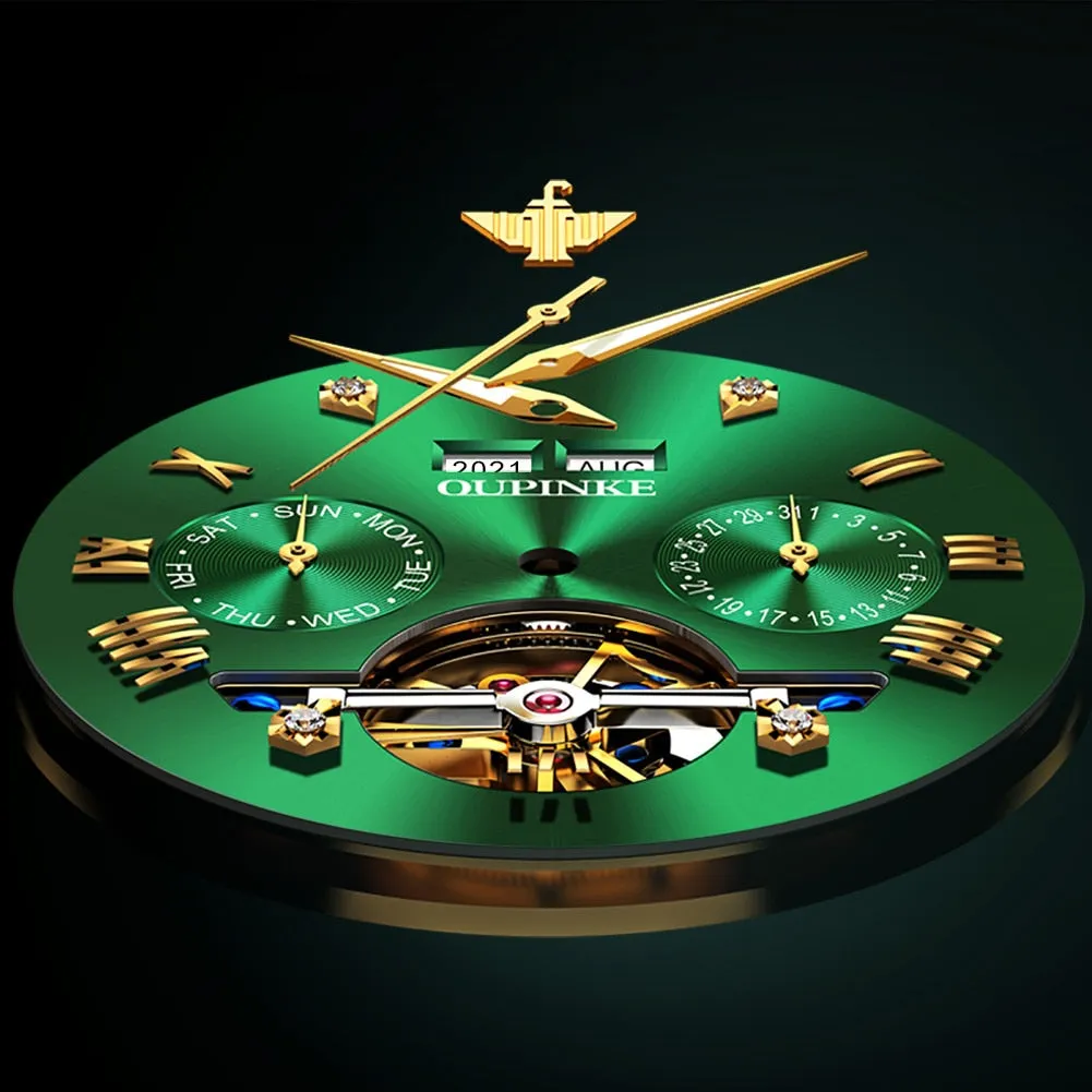 OUPINKE Watch for Men Automatic Mechanical Skeleton Diamond Sapphire Crystal Tourbillon Waterproof Original Wristwatch Gift