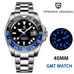 PAGANI DESIGN New Luxury Men Mechanical Wristwatch Stainless Steel GMT Watch Top Brand Sapphire Glass Men Watches reloj hombre
