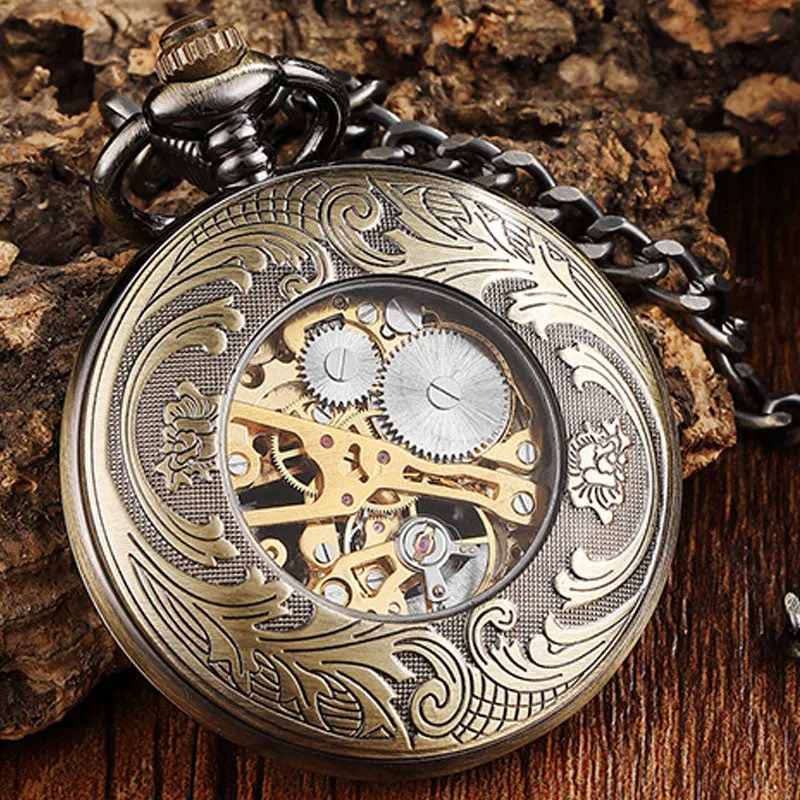 Retro Unisex Bronze Wing Horse Hand Winding Mechanical Pocket FOB Watch