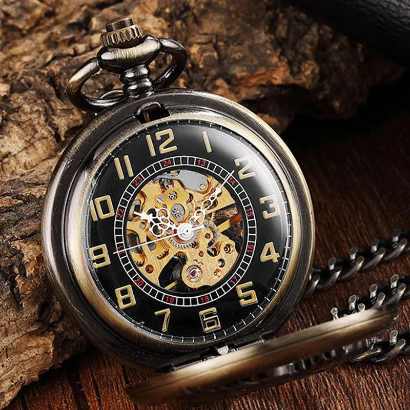 Retro Unisex Bronze Wing Horse Hand Winding Mechanical Pocket FOB Watch