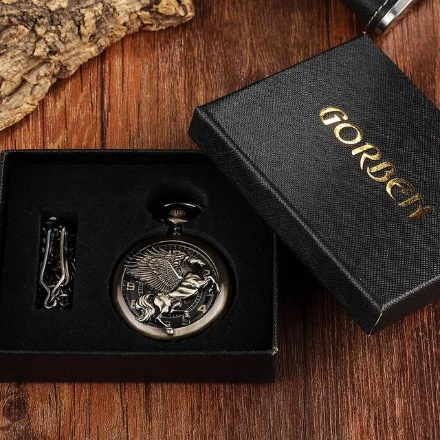 Retro Unisex Bronze Wing Horse Hand Winding Mechanical Pocket FOB Watch