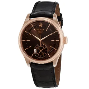 Rolex Cellini Dual Time Automatic Brown Dial Men's Leather Watch 50525BRSBKL