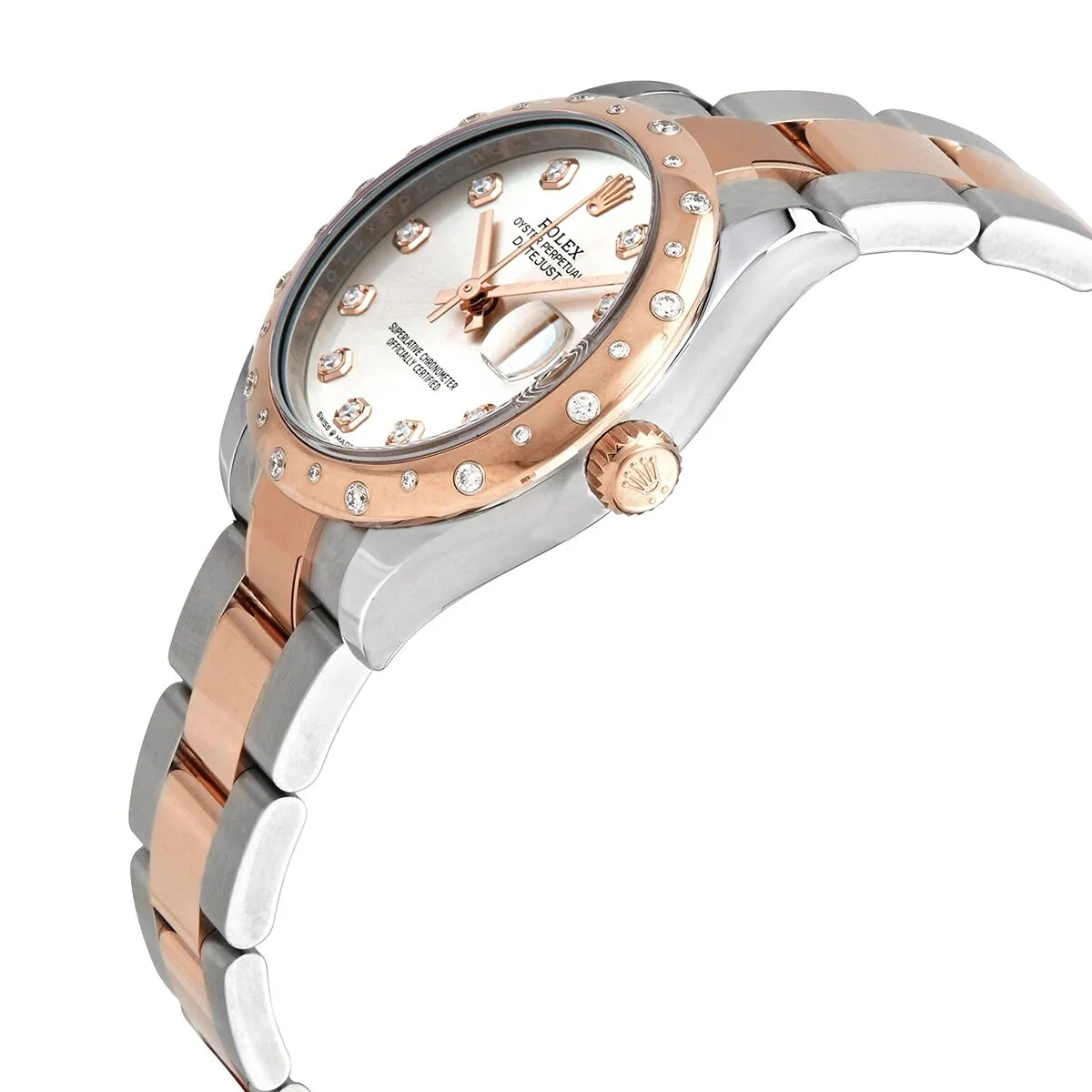 Rolex DateJust 31 Silver Diamond Dial Automatic Ladies Stainless Steel 18 ct Everose Gold Oyster Watch 278341SDO