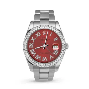 Rolex Datejust Diamond Bezel Watch 41mm Red Roman Numeral Dial | 5.25ct