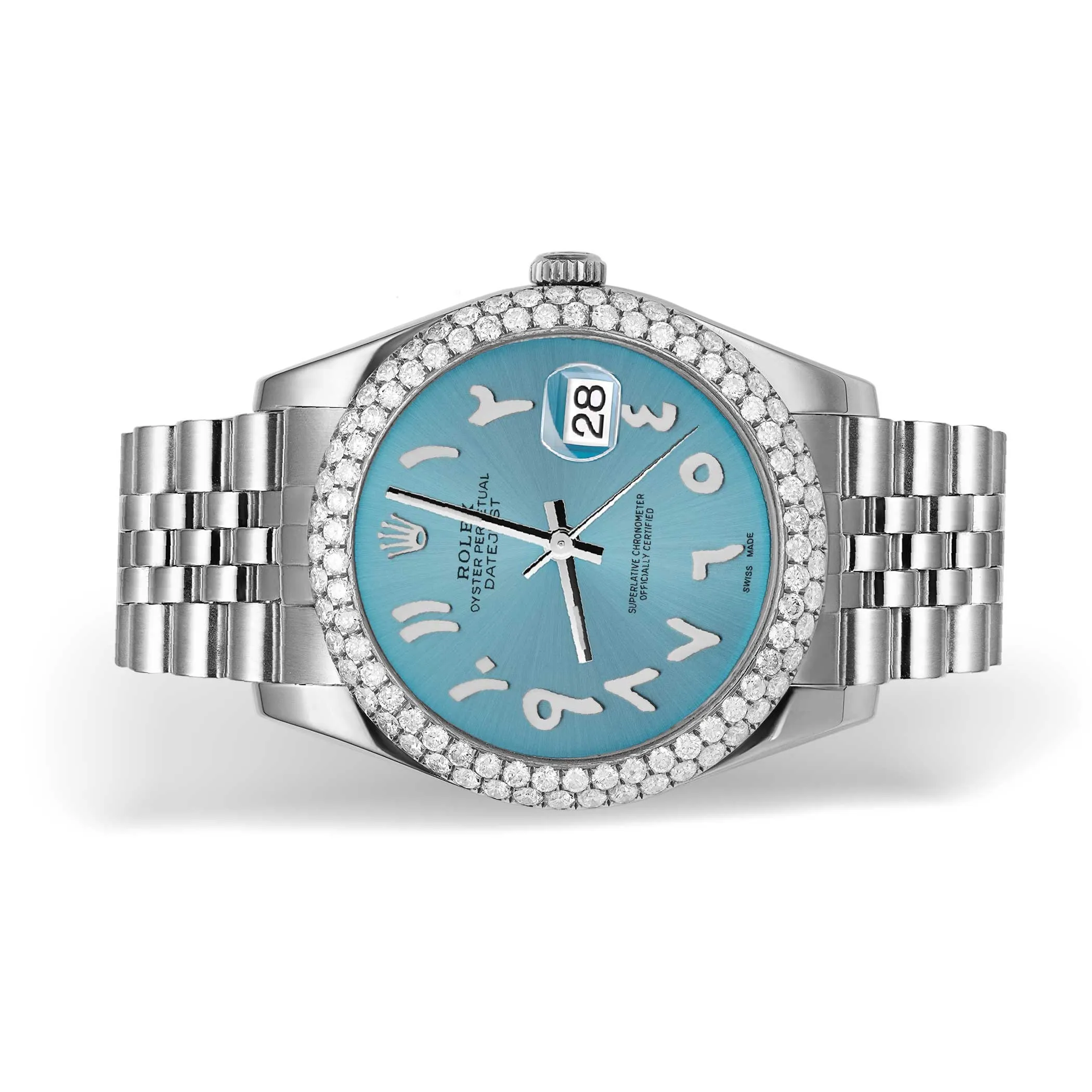 Rolex Datejust Diamond Bezel Watch Jubilee 41mm Ice Blue Arabic Dial | 5.15ct