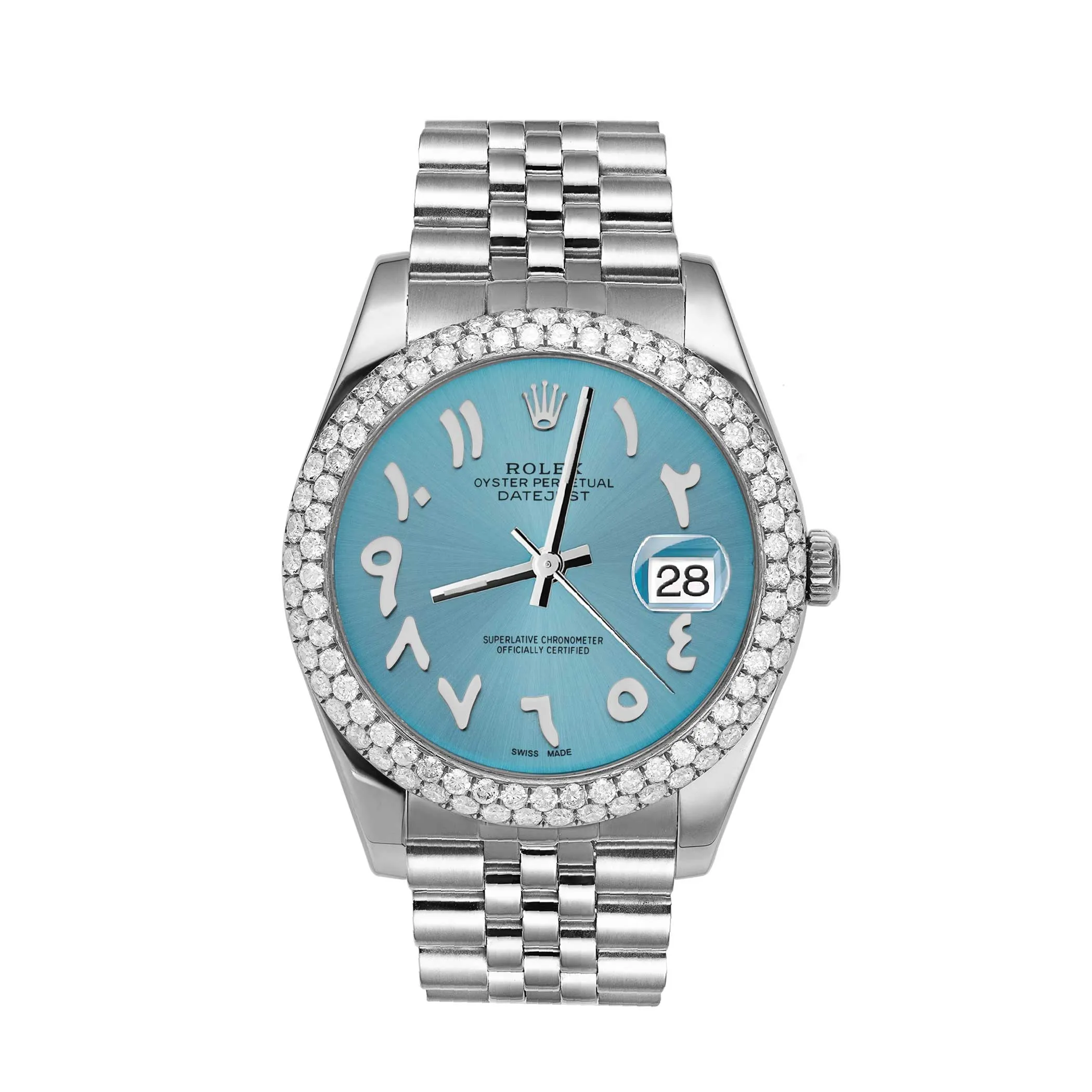 Rolex Datejust Diamond Bezel Watch Jubilee 41mm Ice Blue Arabic Dial | 5.15ct