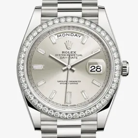 Rolex Day Date 40 Automatic Silver Diamond Dial Men's 18kt White Gold President Watch 228349SDP