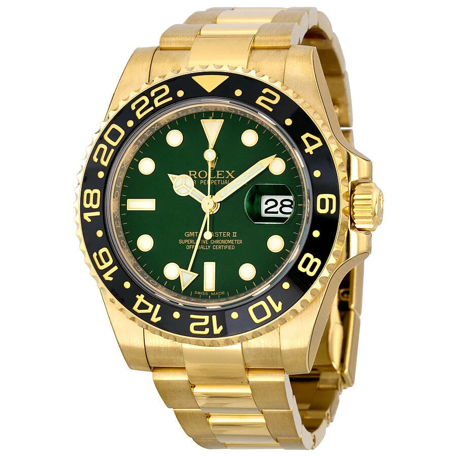 Rolex GMT Master II Green Dial 18K Yellow Gold Oyster Bracelet Automatic Men's Watch 116718GSO