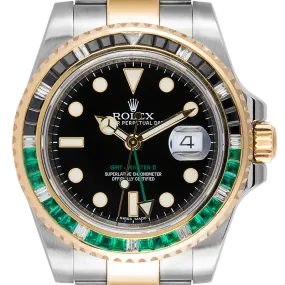 Rolex GMT-Master II Steel and Yellow Gold with custom Black/Green bezel 116713LN