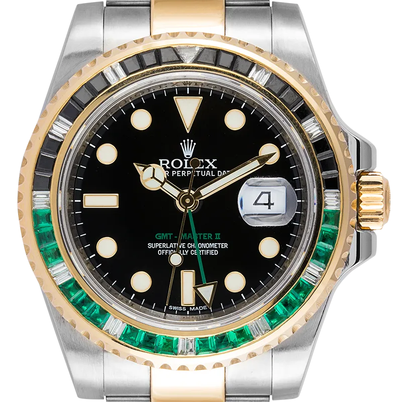 Rolex GMT-Master II Steel and Yellow Gold with custom Black/Green bezel 116713LN