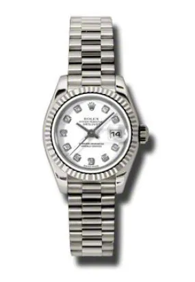 Rolex Lady-Datejust 26 White Dial 18K White Gold President Automatic Ladies Watch 179179WDP