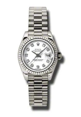 Rolex Lady-Datejust 26 White Dial 18K White Gold President Automatic Ladies Watch 179179WDP