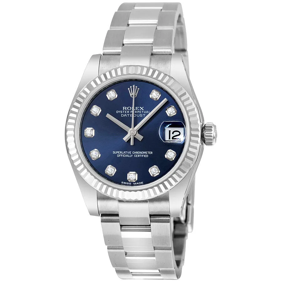 Rolex Lady Datejust Blue Diamond Dial Steel and 18K White Gold Oyster Watch 178274BLDO