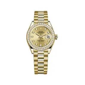 Rolex Lady-Datejust Champagne Diamond Dial 18 Carat Yellow Gold President Watch 279138CDP