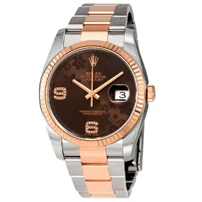 Rolex Oyster Perpetual Datejust 36 Chocolate Floral Diamond Dial Steel & 18K Everose Gold Unisex Watch 116231CHFDAO