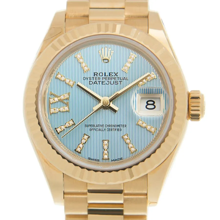 Rolex Oyster Perpetual Datejust Cornflower Blue Dial Automatic 18 Carat Yellow Gold Ladies Watch 279178CFBLSRDP