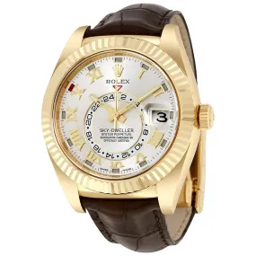Rolex Sky Dweller Silver Dial 18kt Yellow Gold Brown Leather Men's Watch 326138