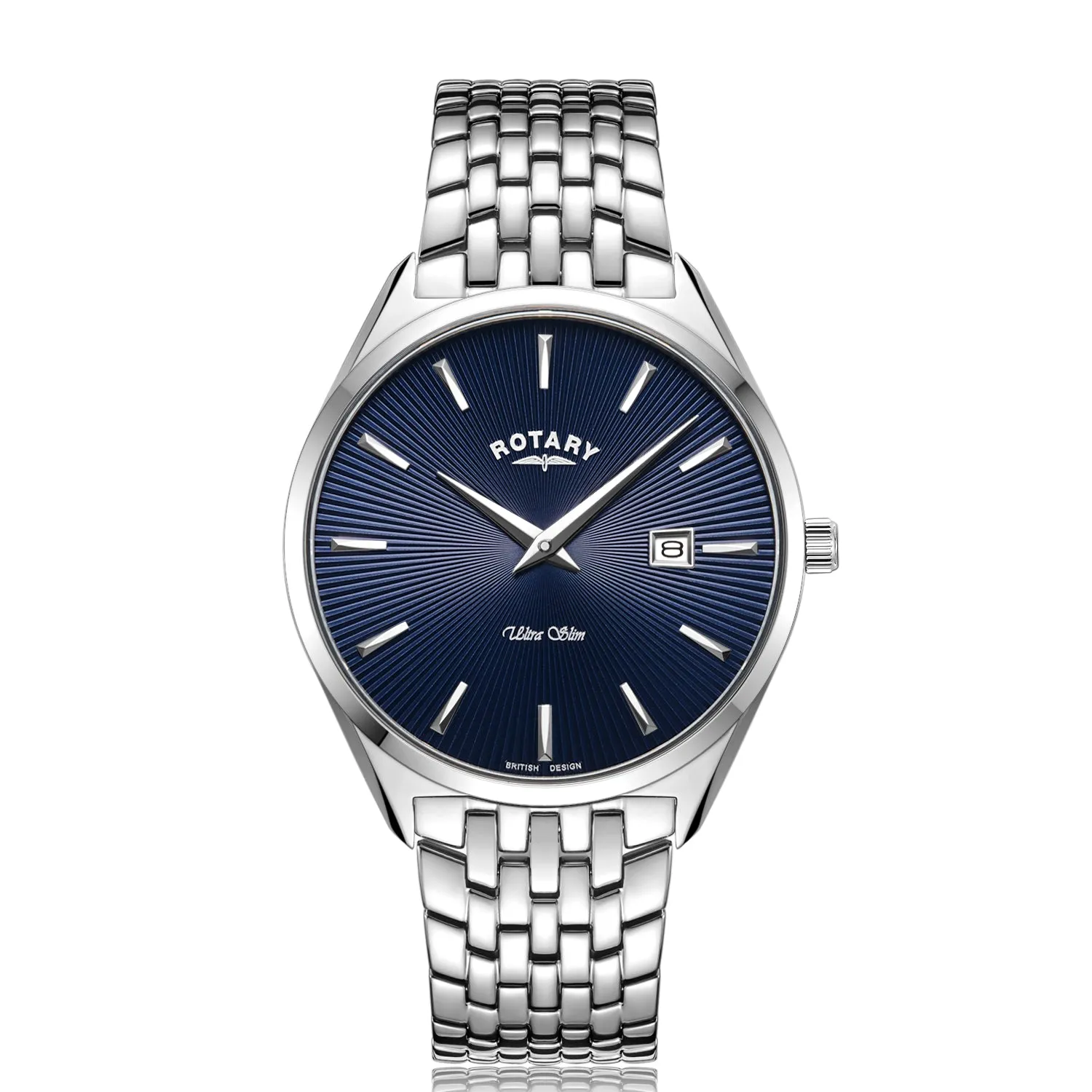 Rotary 38mm Ultra Slim Stainless Steel Blue Quartz Watch