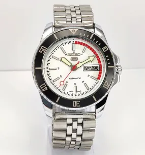 Seiko 5 6309 Automatic White Dial 17 Jewels Transparent Back Men's Wrist Watch