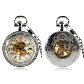 Silver Glass Front Mechanical Hand Wind Pocket Watch