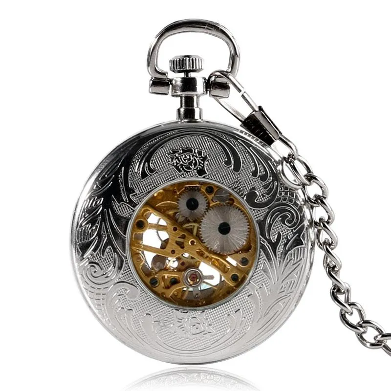 Silver Glass Front Mechanical Hand Wind Pocket Watch