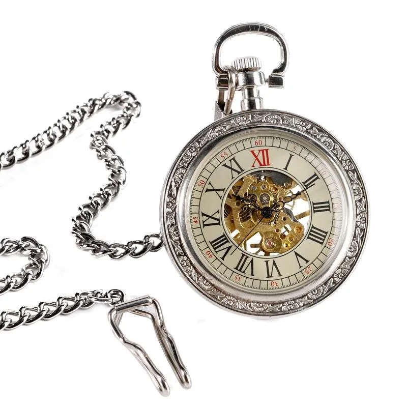 Silver Glass Front Mechanical Hand Wind Pocket Watch