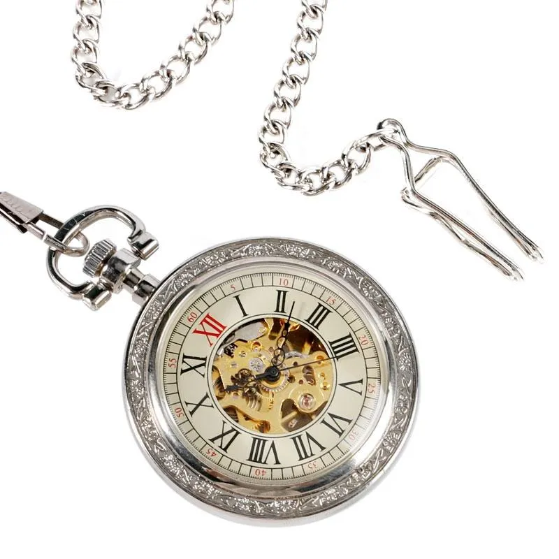 Silver Glass Front Mechanical Hand Wind Pocket Watch