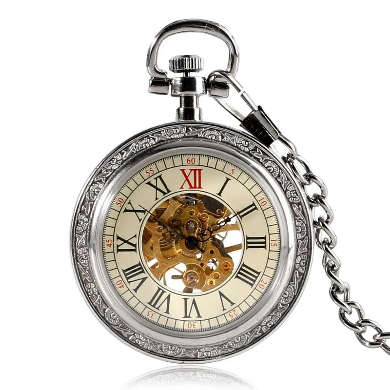 Silver Glass Front Mechanical Hand Wind Pocket Watch