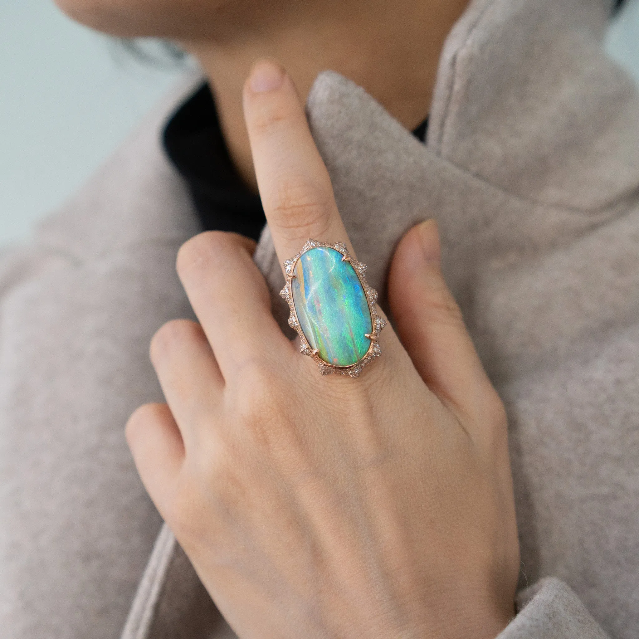 Special Edition "Happiness" Sun Ring with Boulder Opal & Pave Diamond Accents