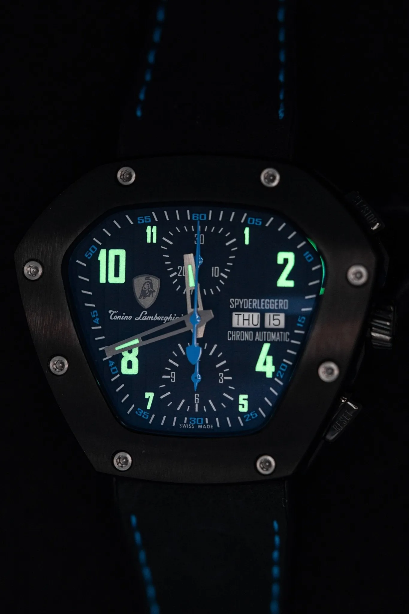 Tonino Lamborghini Spyderleggero Chronograph Watch Day Date Blue TLF-T07-4