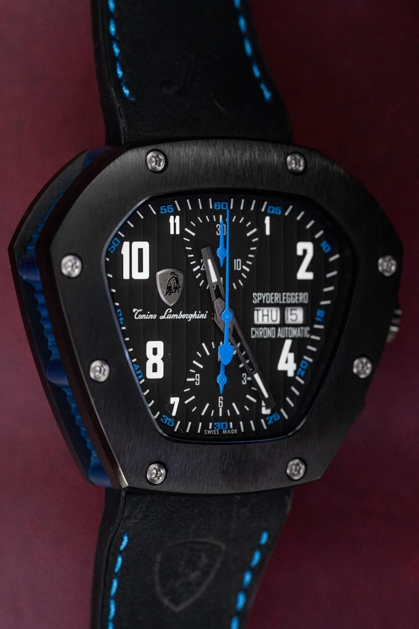 Tonino Lamborghini Spyderleggero Chronograph Watch Day Date Blue TLF-T07-4