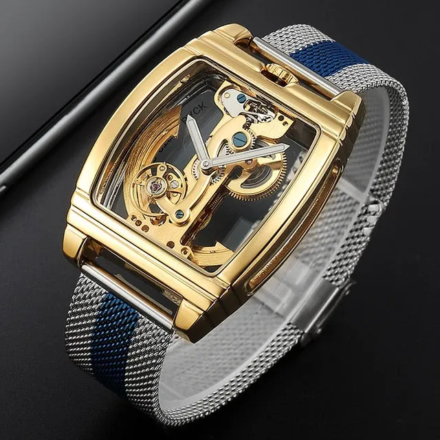 Transparent Automatic Mechanical Watch Men Steampunk Skeleton Luxury Gear Self Winding Leather Men's Clock Watches montre homme