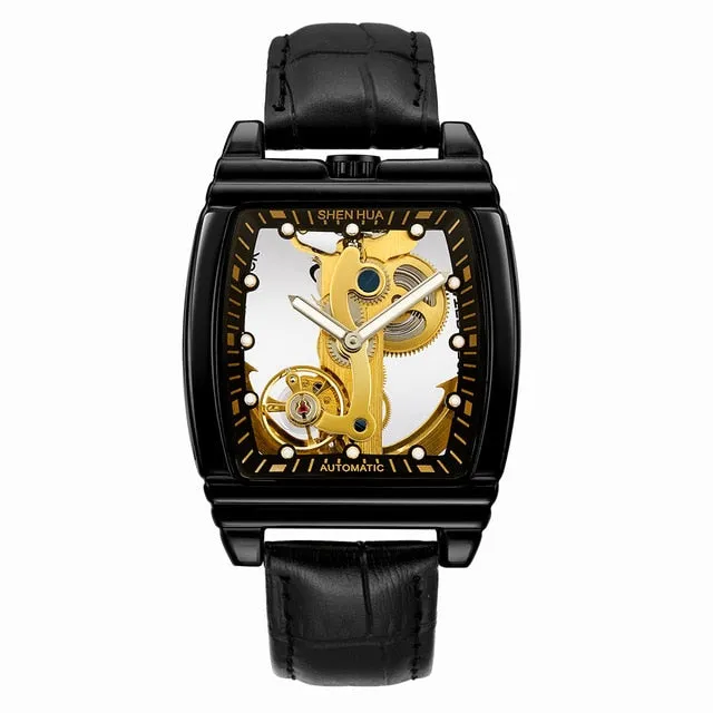 Transparent Automatic Mechanical Watch Men Steampunk Skeleton Luxury Gear Self Winding Leather Men's Clock Watches montre homme
