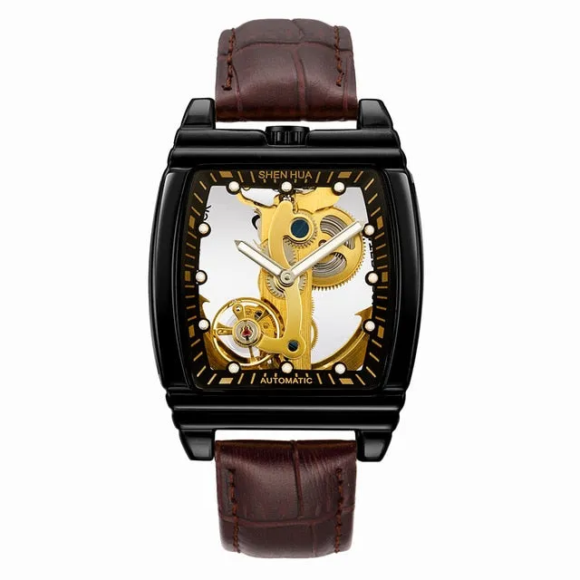 Transparent Automatic Mechanical Watch Men Steampunk Skeleton Luxury Gear Self Winding Leather Men's Clock Watches montre homme