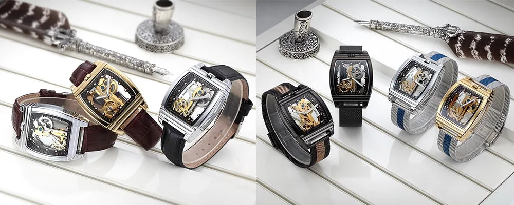 Transparent Automatic Mechanical Watch Men Steampunk Skeleton Luxury Gear Self Winding Leather Men's Clock Watches montre homme