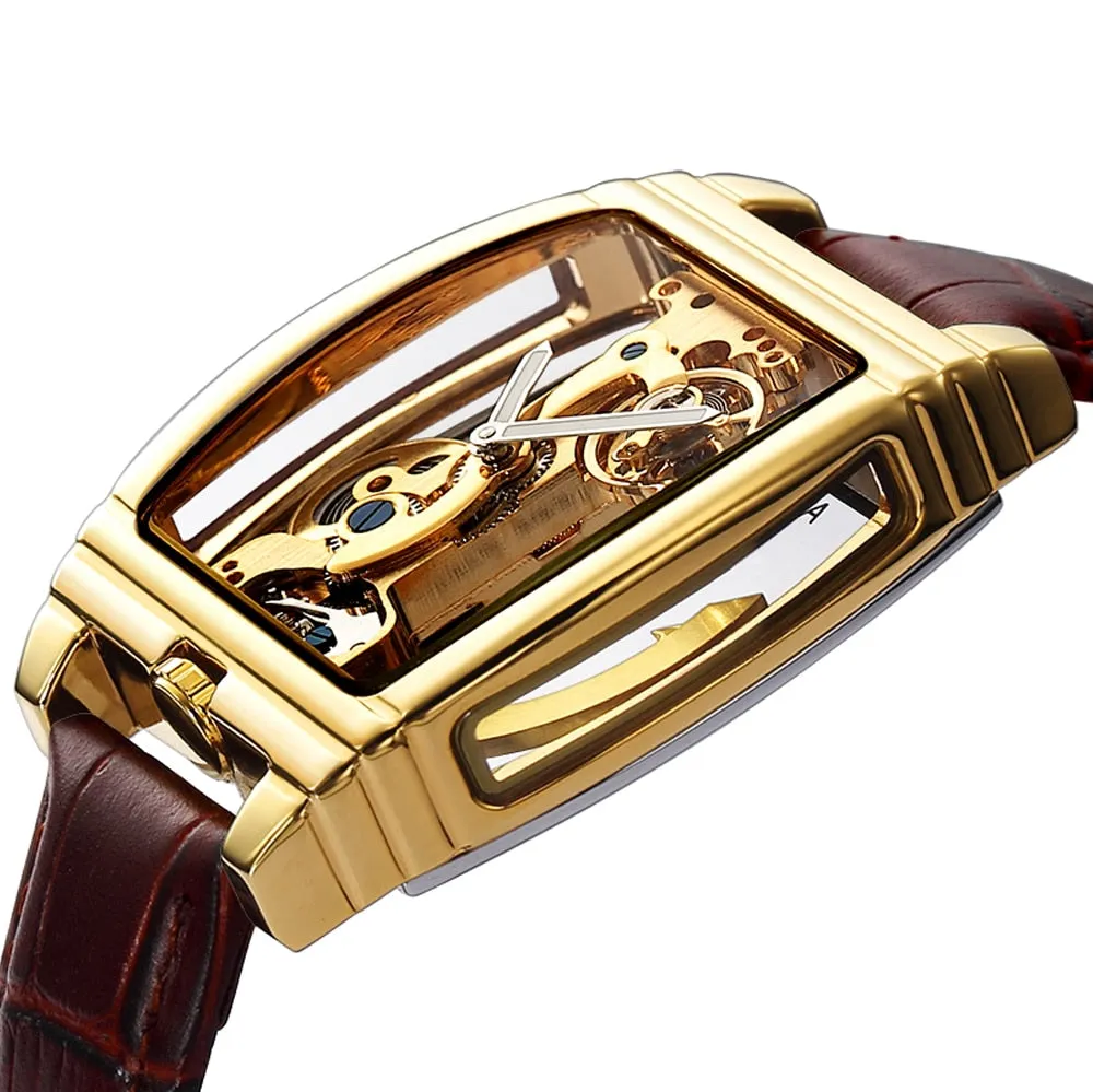 Transparent Automatic Mechanical Watch Men Steampunk Skeleton Luxury Gear Self Winding Leather Men's Clock Watches montre homme