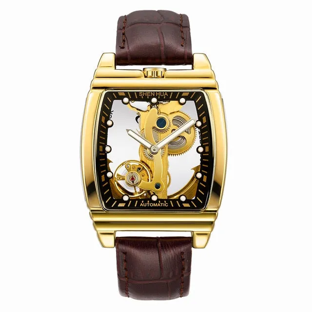 Transparent Automatic Mechanical Watch Men Steampunk Skeleton Luxury Gear Self Winding Leather Men's Clock Watches montre homme