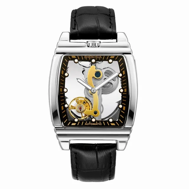 Transparent Automatic Mechanical Watch Men Steampunk Skeleton Luxury Gear Self Winding Leather Men's Clock Watches montre homme